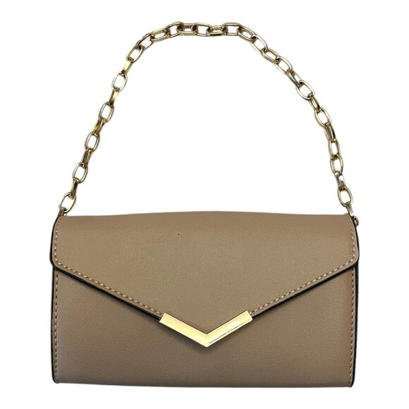 Urban Expressions Taupe Faux Leather Mini Purse with Gold Chain Handle 7x5 - Picture 1 of 8